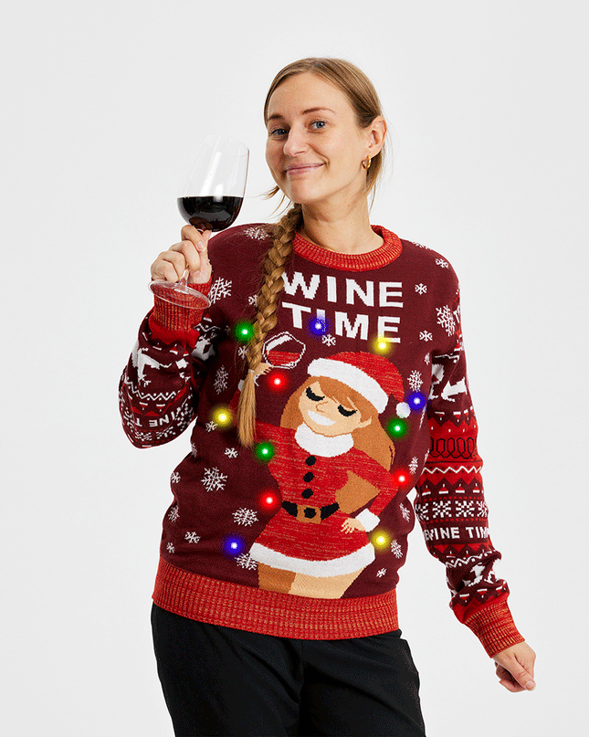 "Wine Time" Christmas Sweater for Women - Light Up Design