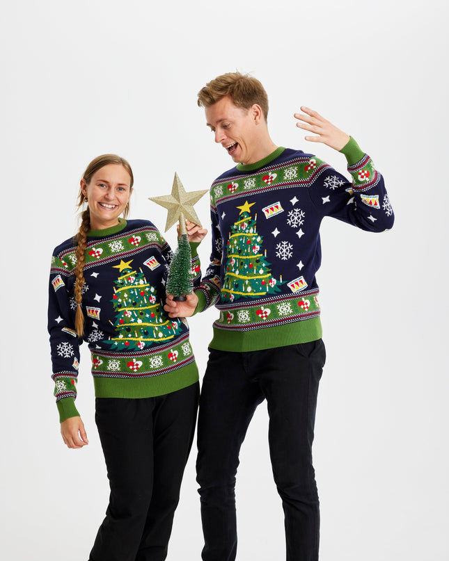 Blue Christmas Tree Sweater - Women