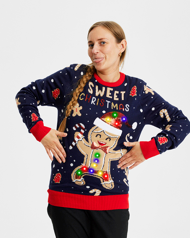 Cute Cookie Man Sweater for Women - Light-Up Ugly Sweater