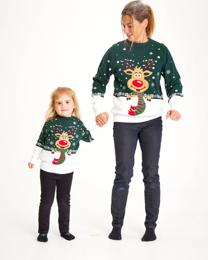 Green Rudolph Christmas Sweater for Women - Festive Look