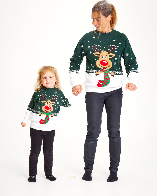 Rudolph's Green Christmas Sweater for Kids