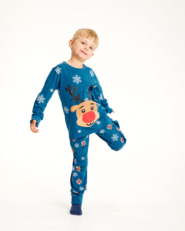 Blue Rudolph Christmas Pajamas for Kids - Family Favorite