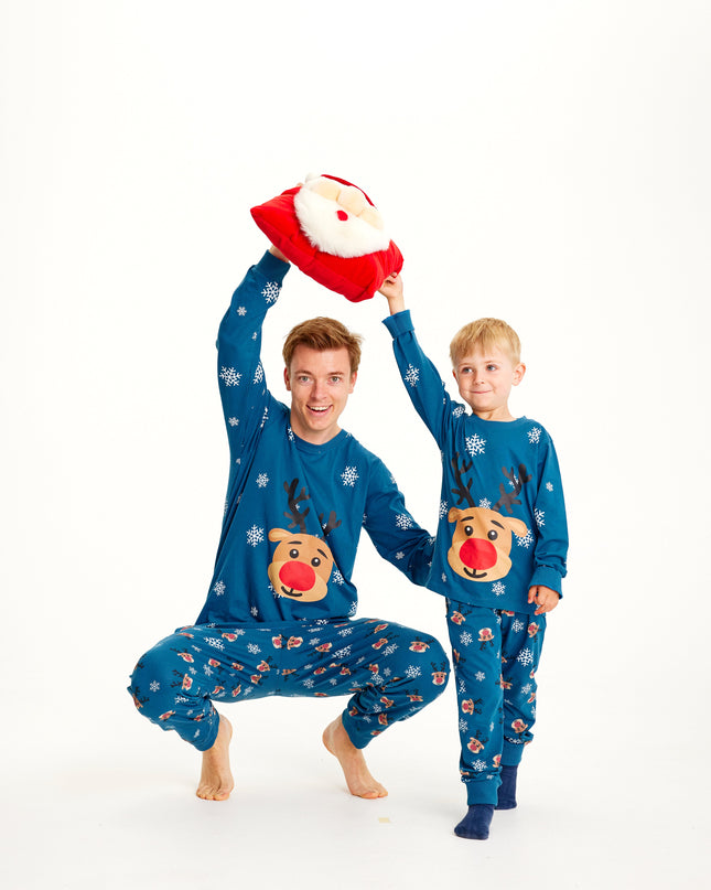 Blue Rudolph Christmas Pajamas for Kids - Family Favorite