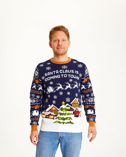 Santa Claus Is Coming To Town Navy Sweater - Men