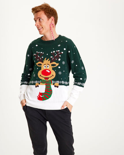 Green Rudolph Christmas Sweater for Men