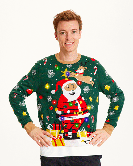Santa Christmas Star Sweater for Men - Light-Up Design