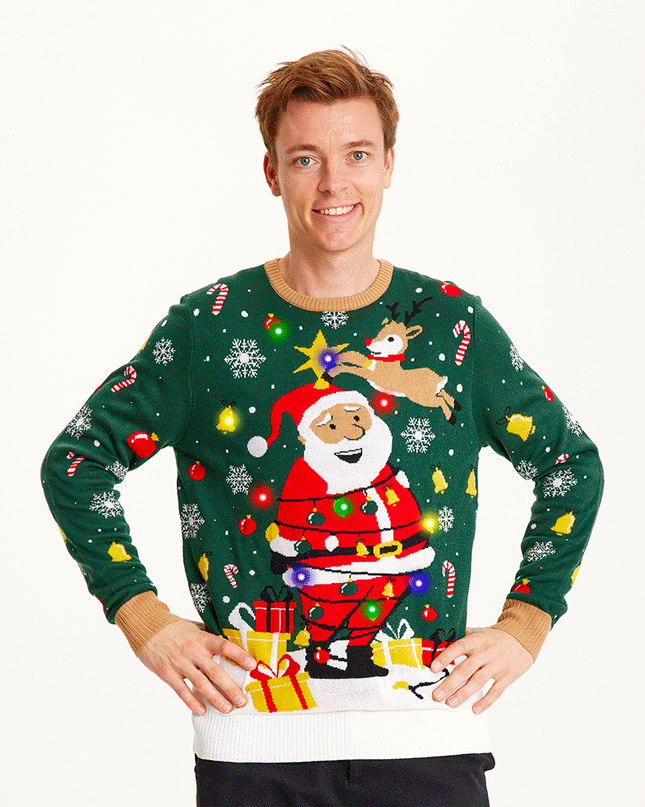 Santa Christmas Star Sweater for Men - Light-Up Design