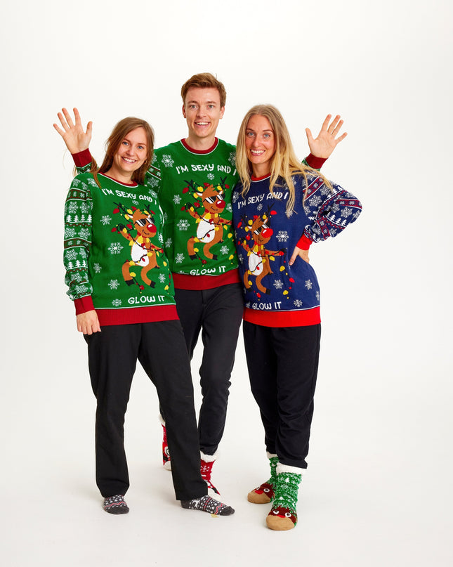 "Sexy and I Glow It" Green Sweater for Men - Light-Up Fun