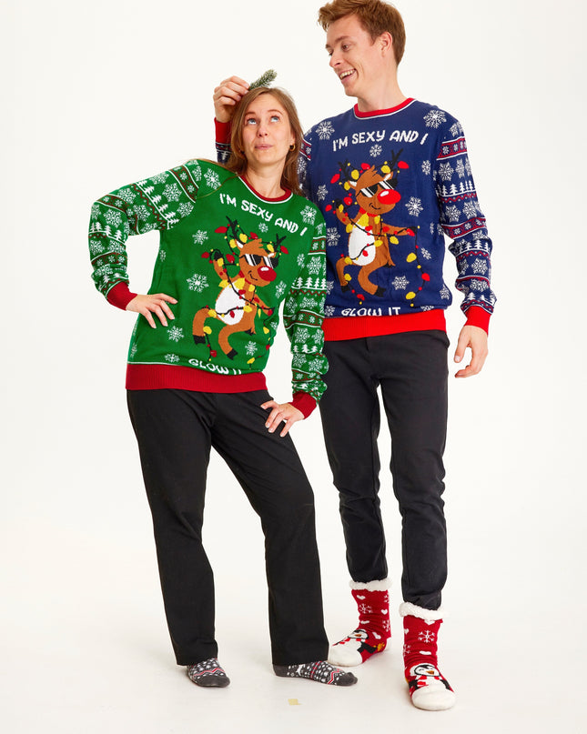 Sexy And I Glow It Blue Christmas Sweater for Men