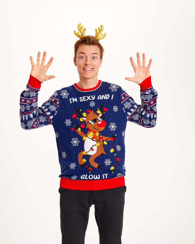 Sexy And I Glow It Blue Christmas Sweater for Men