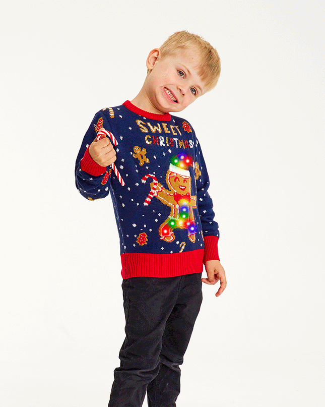 Light-Up Cute Cookie Man Sweater for Kids - Ugly Design
