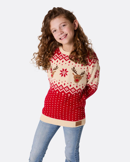 Kids' Retro Reindeer Red Christmas Sweater