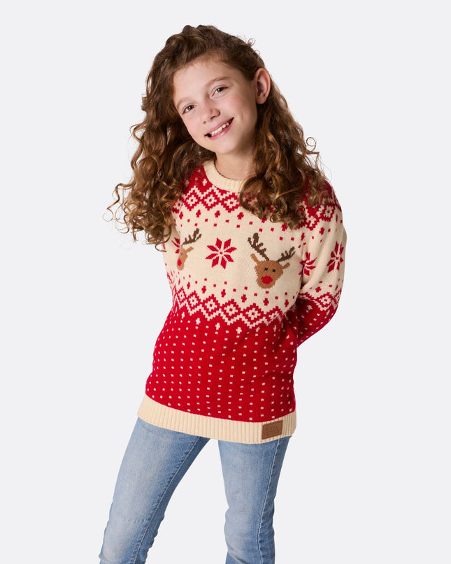 Kids' Retro Red Reindeer Christmas Sweater for Holiday Spirit
