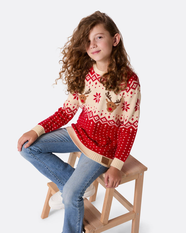 Kids' Retro Reindeer Red Christmas Sweater