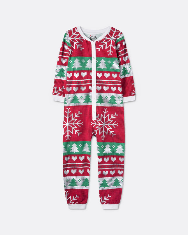 Kids' Red Knit Print Overall Christmas Pyjamas