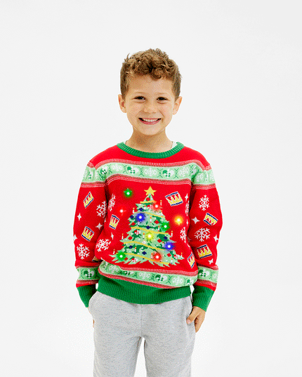Light-Up Christmas Tree Sweater for Kids - Ugly Holiday Style