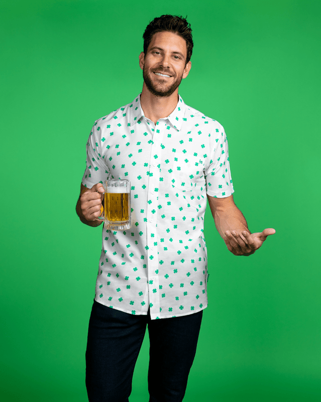 Men's White Crushin' Clovers Button Down Shirt