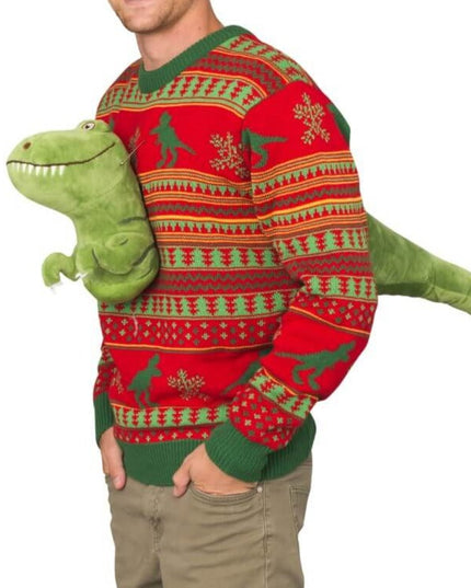 3D T-Rex Plushie Ugly Christmas Sweater