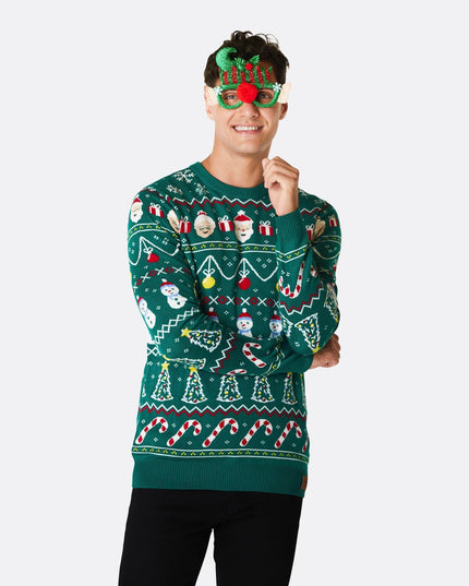 Men's Striped Green Christmas Sweater