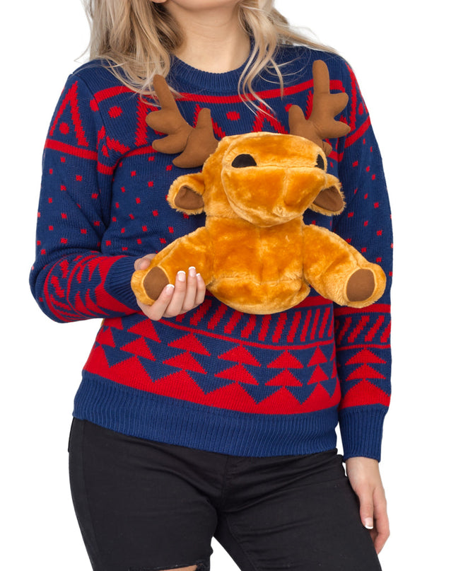 Naisten Sininen 3D Hirvi Ruma Joulupusero