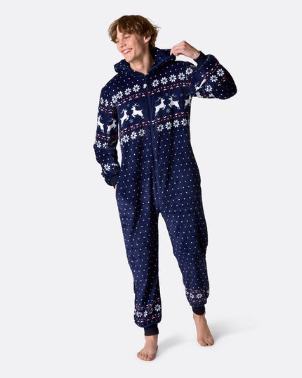 Men's Blue Christmas Onesie for Holiday Comfort