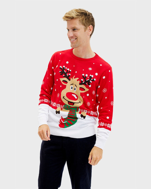 Rudolph Red Christmas Sweater for Men - Family Holiday Style