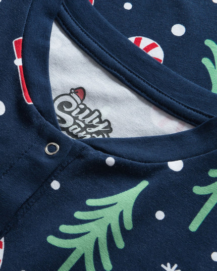Kids Blue Christmas Pattern Overall Pyjamas