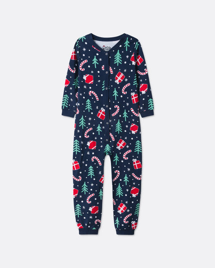 Kids Blue Christmas Pattern Overall Pyjamas