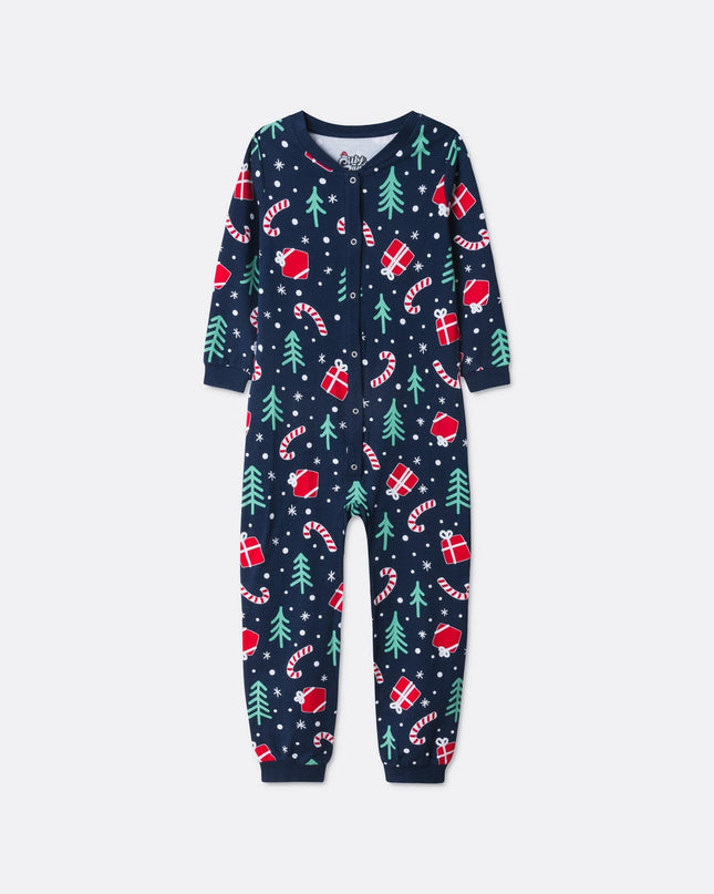 Kids Blue Christmas Pattern Overall Pyjamas