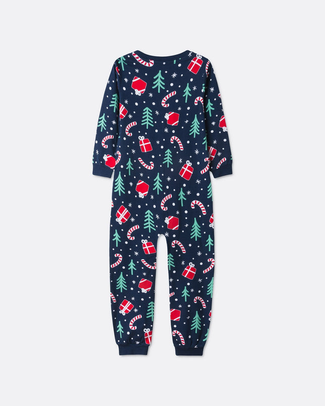 Kids Blue Christmas Pattern Overall Pyjamas