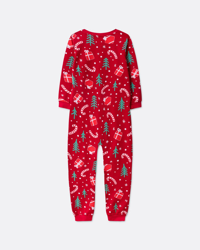Kids' Red Christmas Pattern Overall Pajamas