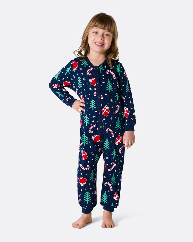 Kids Blue Christmas Pattern Overall Pyjamas