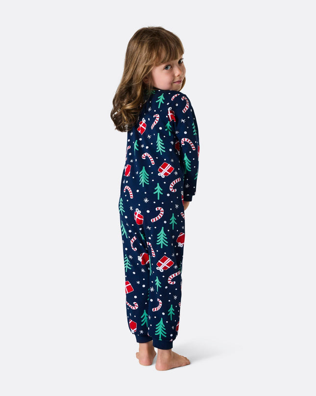 Kids Blue Christmas Pattern Overall Pyjamas