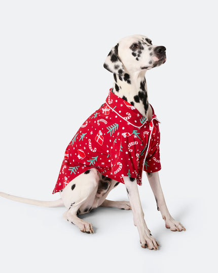 Dogs' Red Christmas Pattern Pajamas | Cute Holiday Sleepwear for Pets