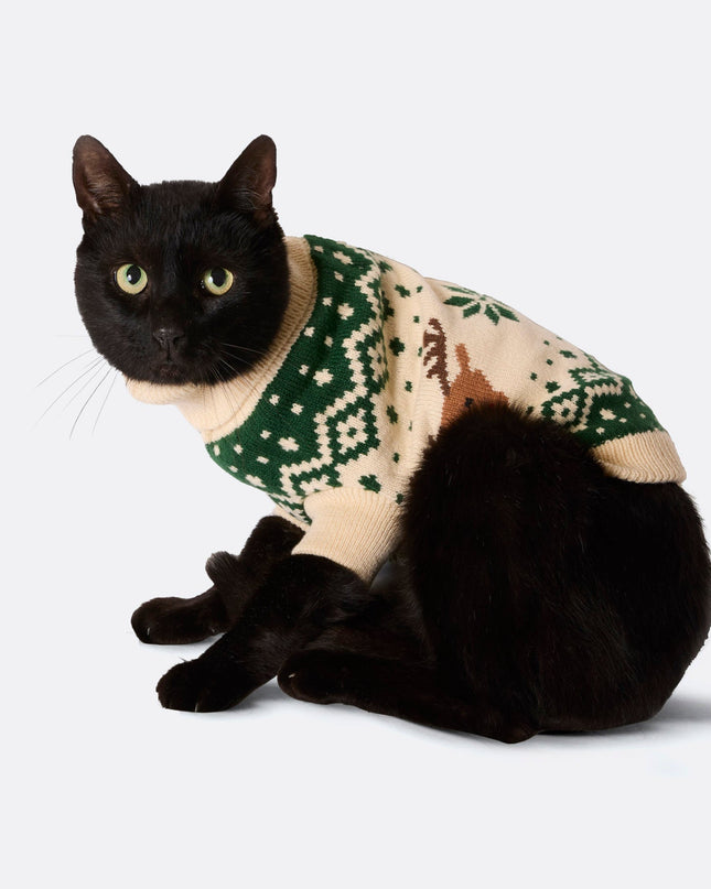 Cats' Green Retro Reindeer Christmas Sweater