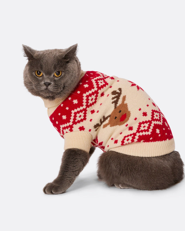 Cats' Red Retro Reindeer Christmas Sweater | Ugly Christmas Sweater