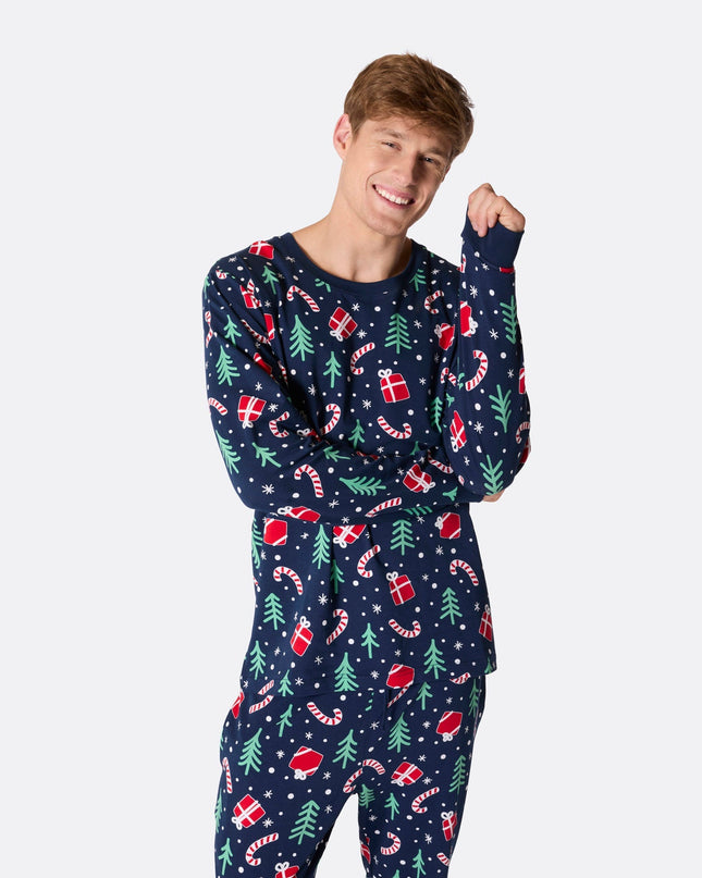 Men's Blue Christmas Pattern Pyjamas for Festive Nights