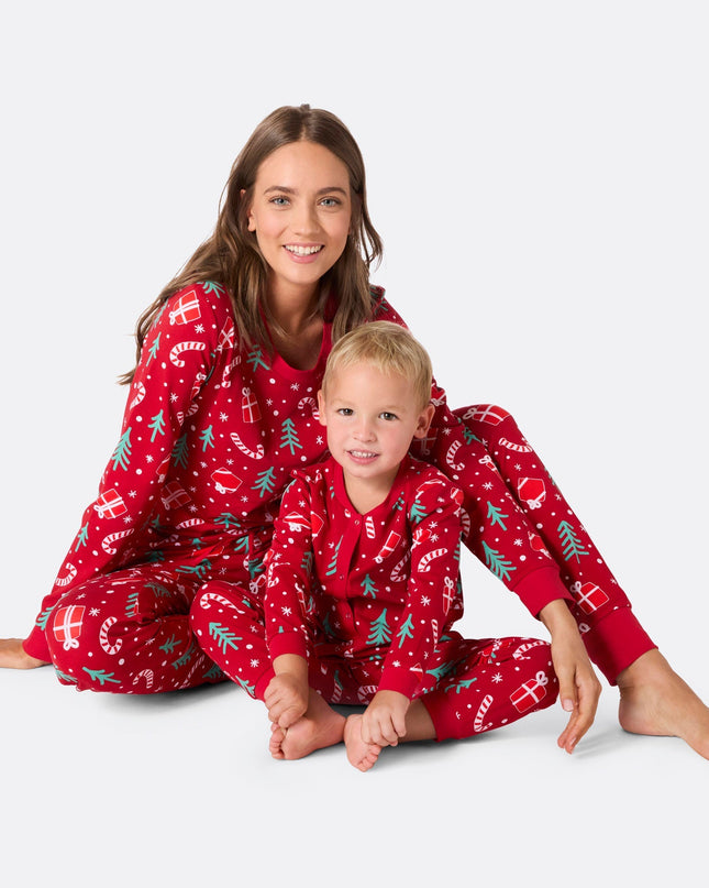 Kids' Red Christmas Pattern Overall Christmas Pyjamas