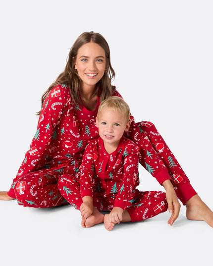 Kids' Red Christmas Pattern Overall Pajamas