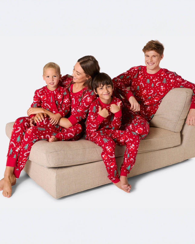 Kids' Red Christmas Pattern Overall Christmas Pyjamas