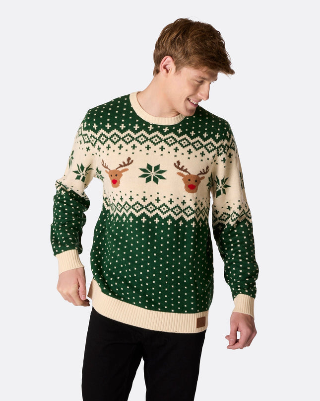 Men's Retro Reindeer Green Christmas Sweater