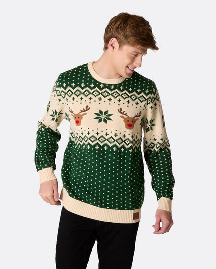 Men's Retro Reindeer Green Sweater