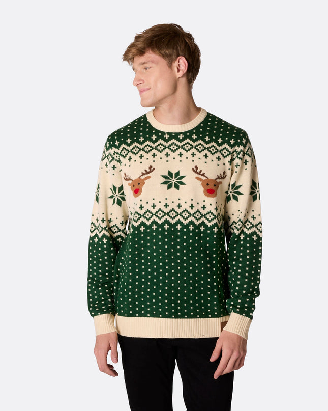 Men's Retro Reindeer Green Christmas Sweater