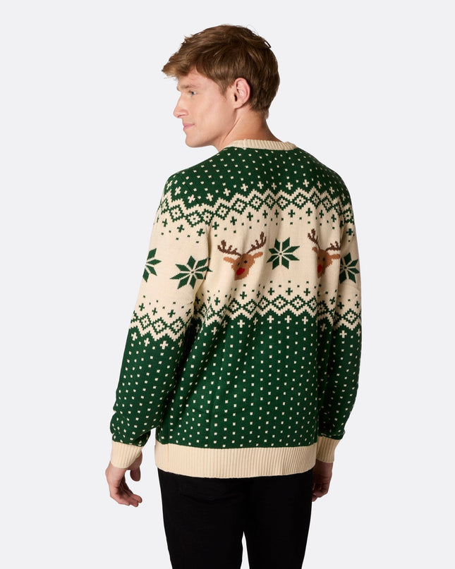 Men's Retro Reindeer Green Christmas Sweater
