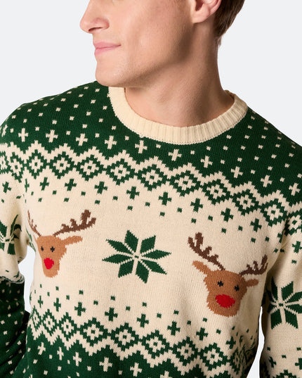 Men's Retro Reindeer Green Christmas Sweater