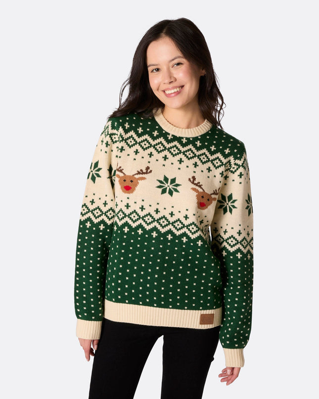 Women's Retro Reindeer Green Christmas Sweater