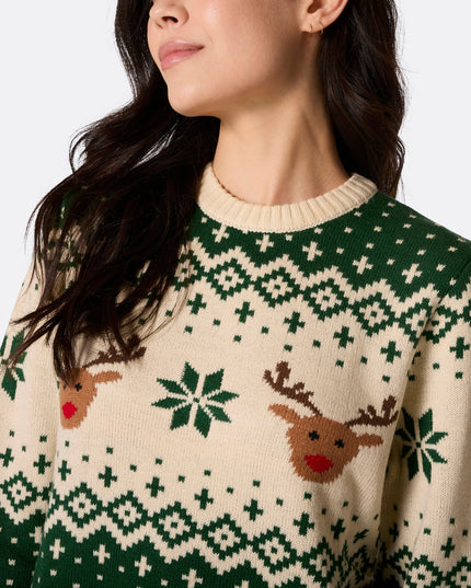 Women's Retro Reindeer Green Christmas Sweater