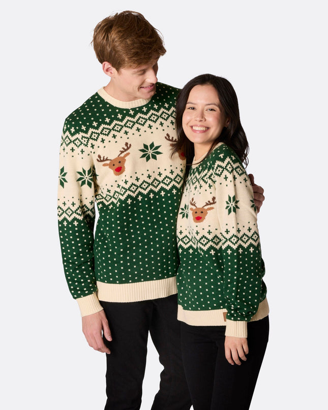 Matching Family Christmas Sweaters - Green Retro Reindeer
