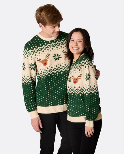 Matching Family Christmas Sweaters - Green Retro Reindeer