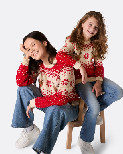 Kids' Retro Reindeer Red Christmas Sweater